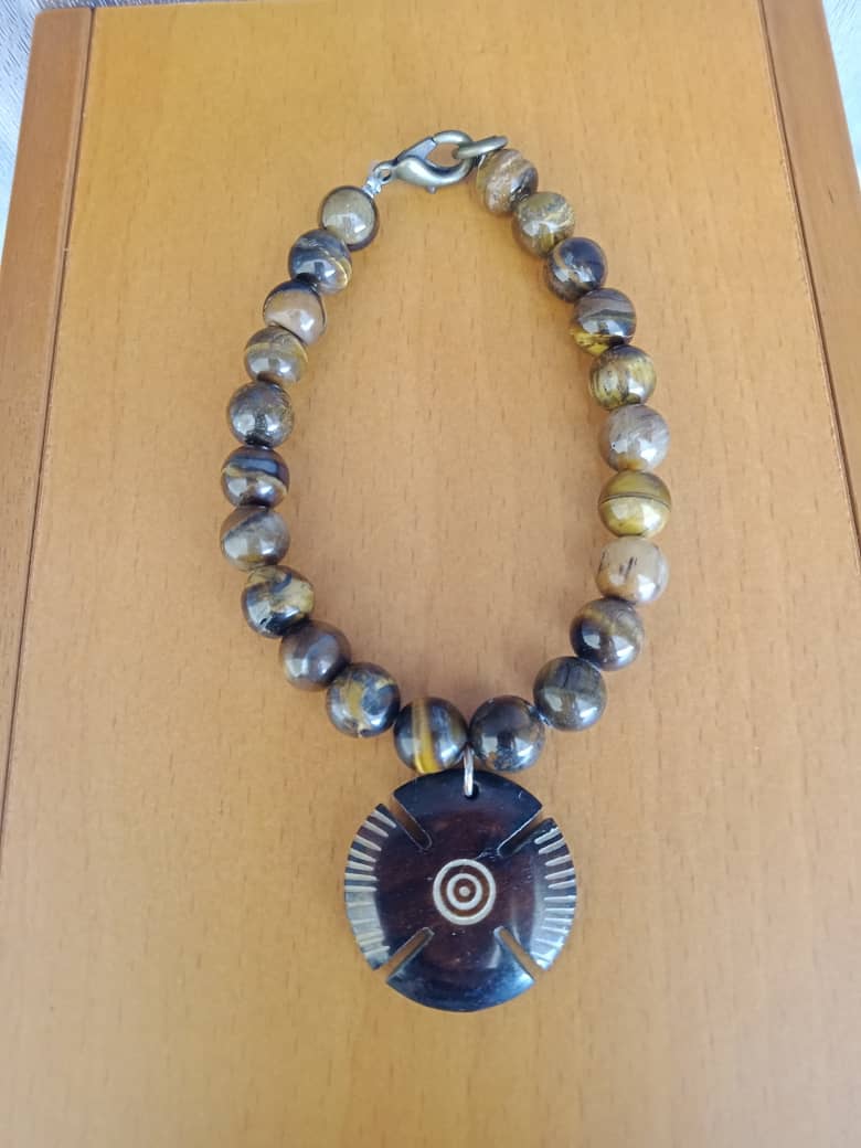 Tigereye Stone and Camelbone Charm