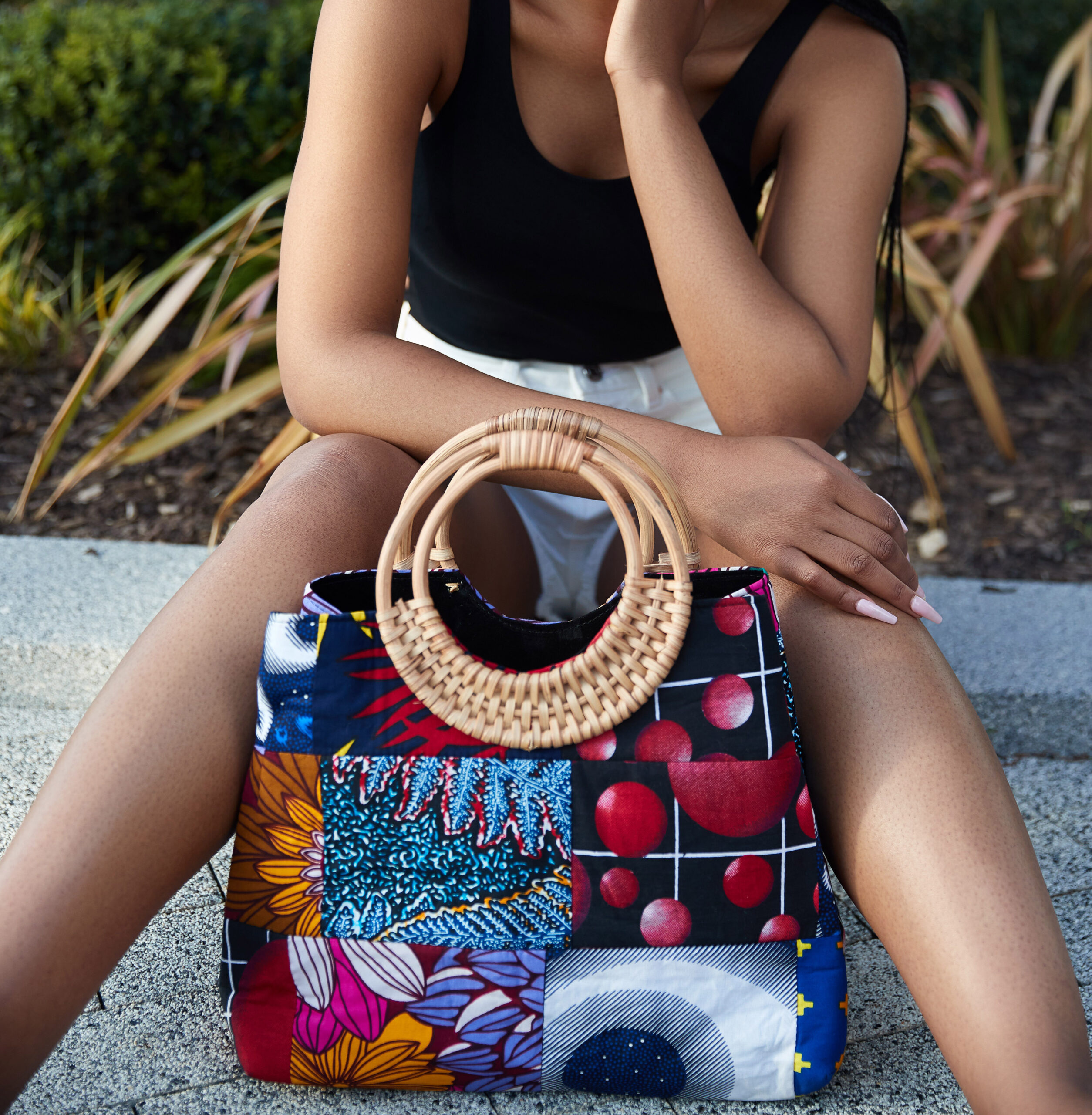 Wooden handle patches Tote