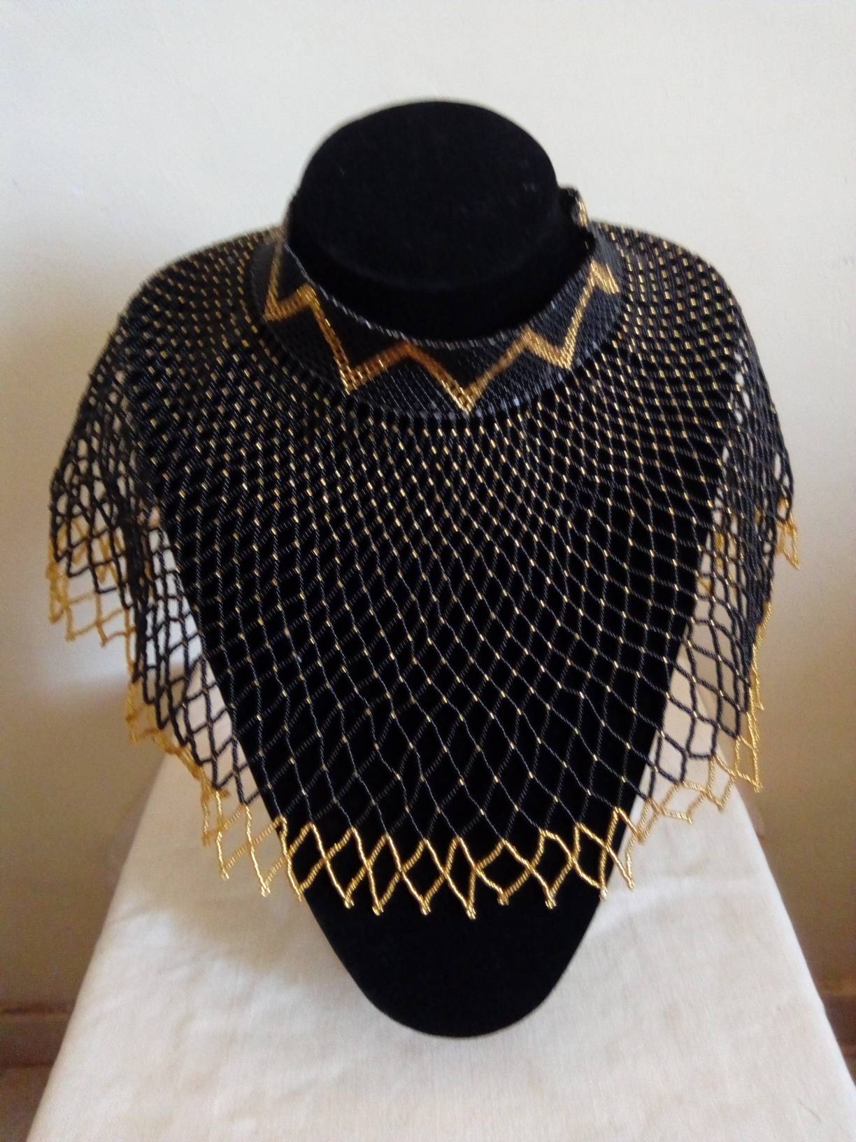 black and gold handmade beaded choker necklace