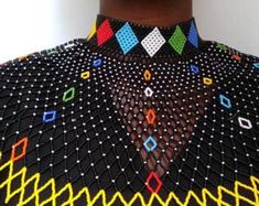 Black multicolored handmade beaded zulu choker shoulder length necklace